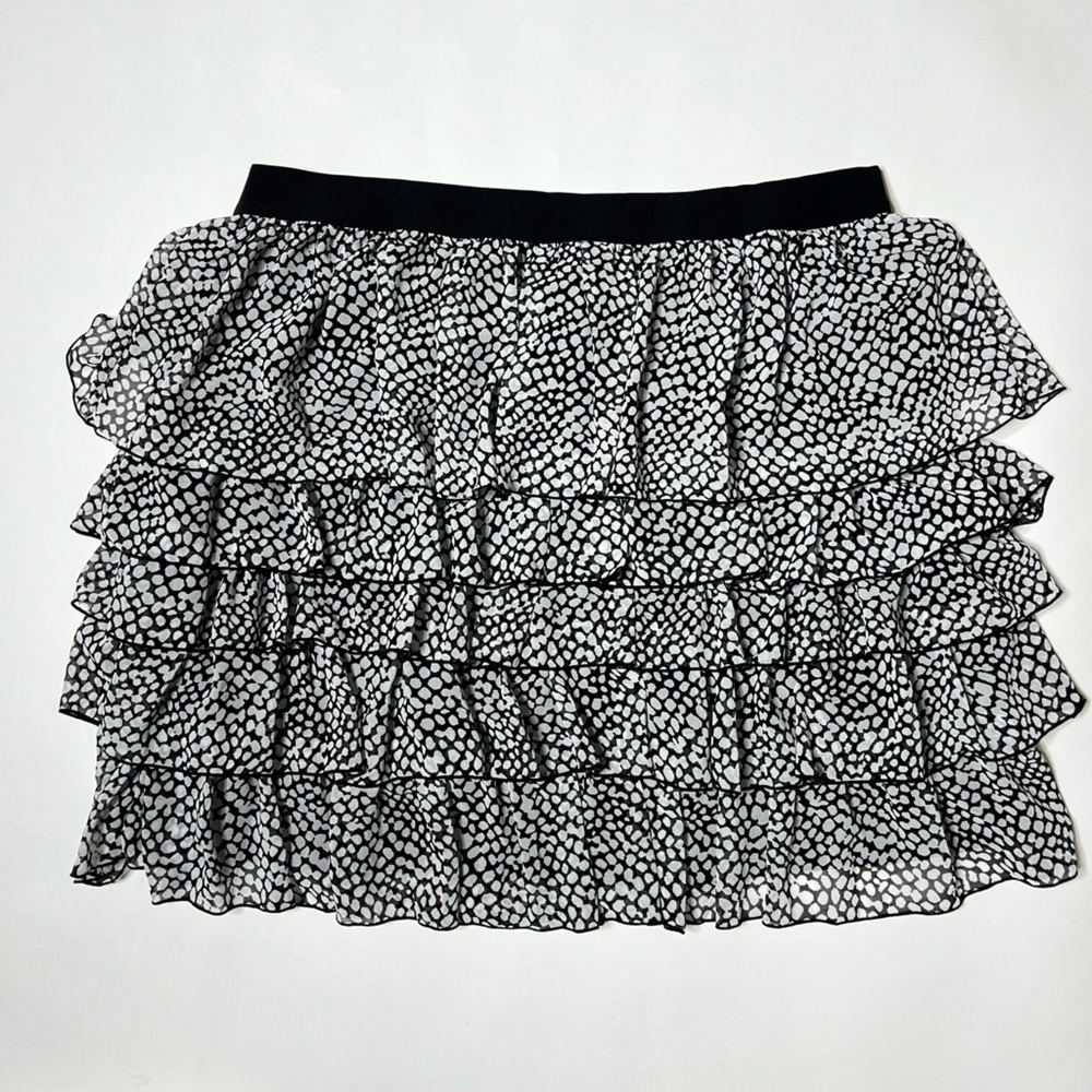 White & Black Polka Dot Tiered Skirt Mini Mid Ruffle Casual Summer Vacation Boho - Picture 3 of 15